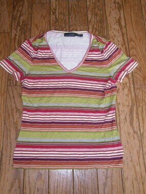 Women’s V-Neck Fitted Short Sleeved Striped Top